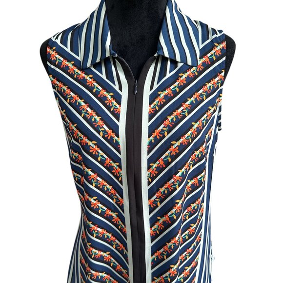 CAbi Chevron Floral Sleeveless Zip Blouse Small #6318 - Picture 1 of 6